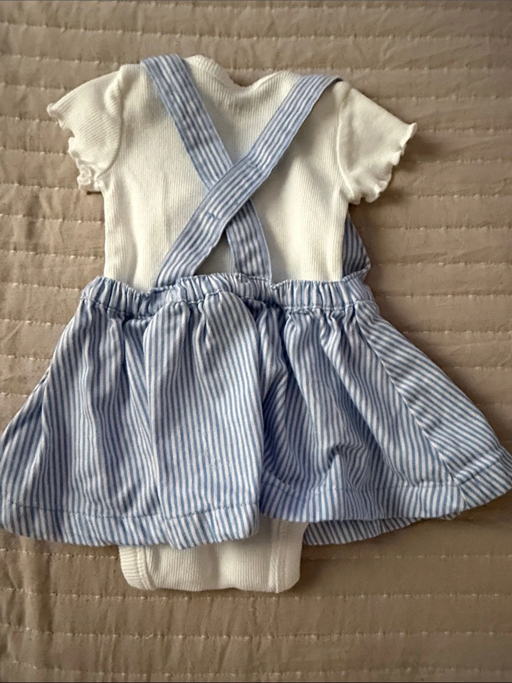 3 MONTHS Striped Blue Pinafore Dress with Pink Strawberry Embroidery